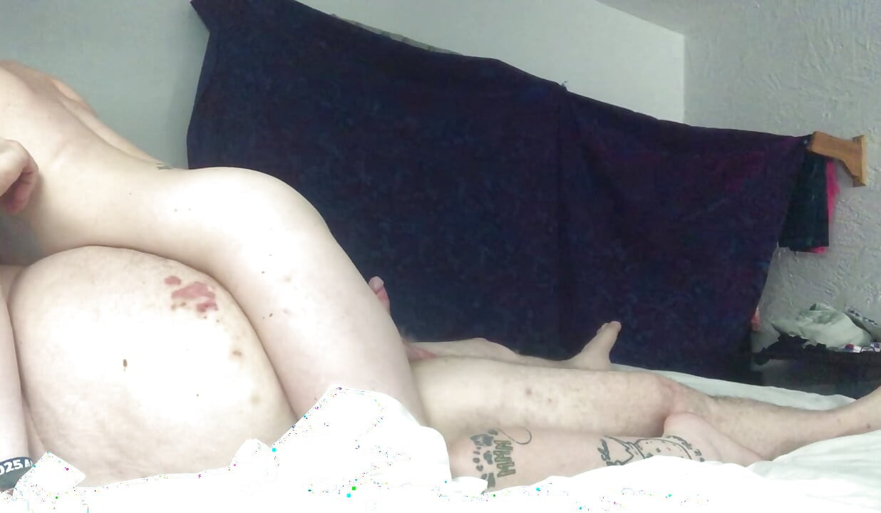 First time foreplay as I lube up his dick and rub my juicy pussy on his fat belly