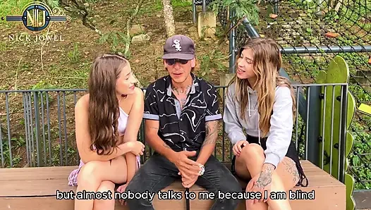 Horny Young Blonde Petites in a Park Fuck a Blind Man