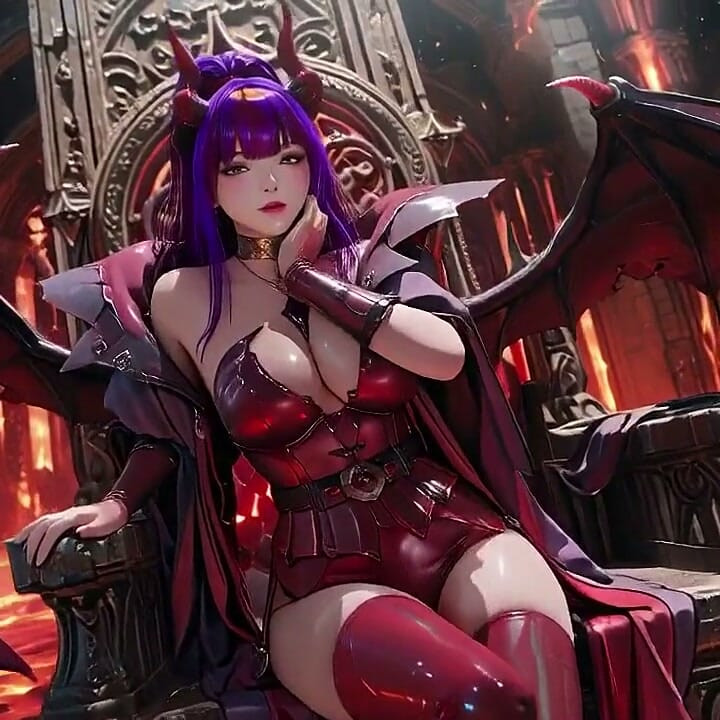 보라색 머리 악마의 여왕! 마그마 왕좌의 금지된 잔치, 뜨거운 피부에 달라붙는 붉은 색 갑옷!