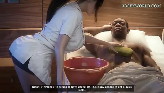 Медсестра-милфа с большими сиськами практикует на пациентке с большим черным членом (реалистичная секс-игра)