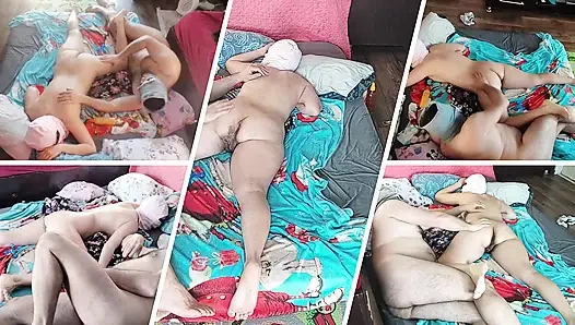 Foreplay in the bedroom with an amateur couple.