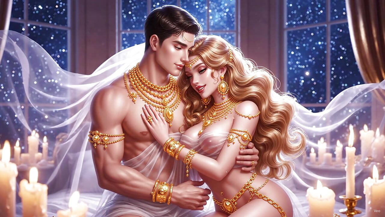 Hot chemistry of desi indian couple in the bedroom - Sexy girl with gold jewelry and muscular guy in full passion