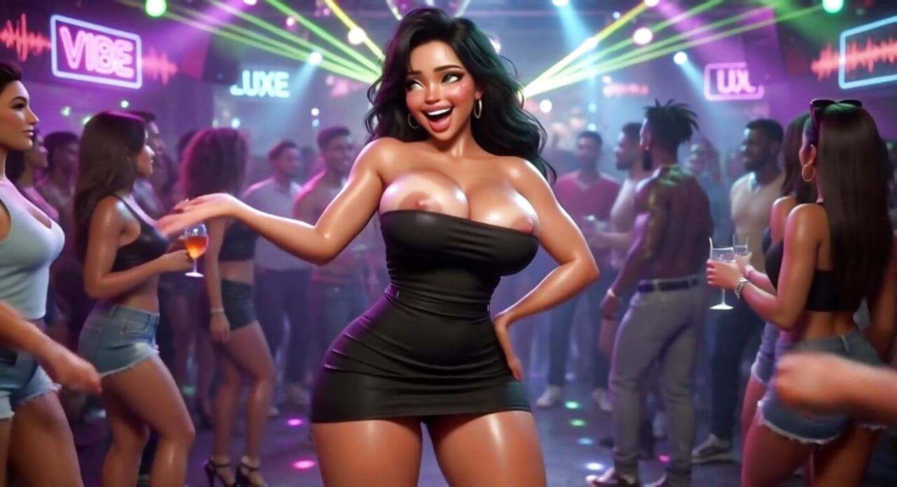 Mooie vrouw geniet van een opwindende nacht in een levendige club die mannen danst en volledig naakt wordt op handen en voeten