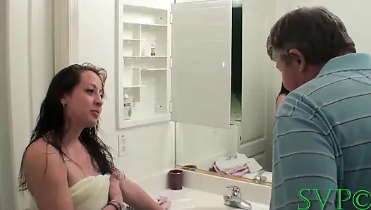 Stepdaughter Consoles Stepfathers Friend with Hot Smoking Sex