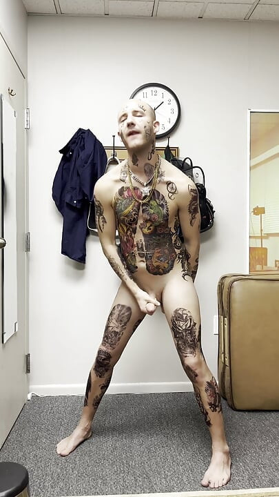 Face Tatted Twink Jerking While Dildo Fucked