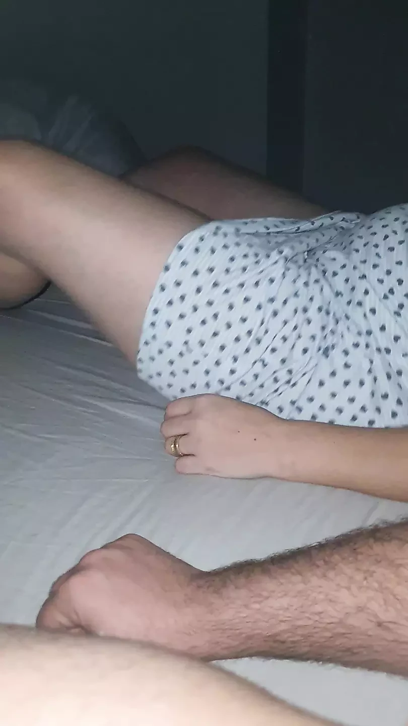 Step son naked in bed waiting for step mom to sit down with him