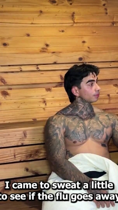My neighbor leaves me alone with her boyfriend and we end up fucking in the sauna | Clip 1
