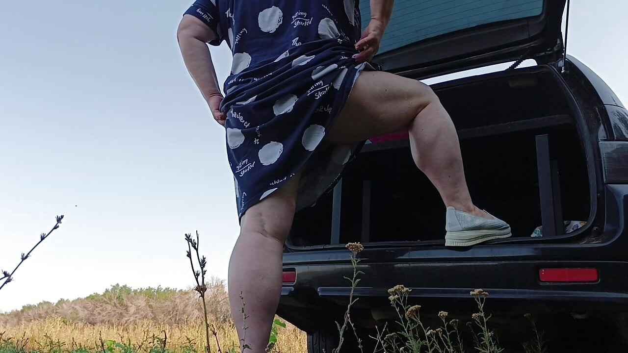neighbor squirts several times in a row in a public place near the car