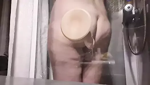 Fucking my Dildo in the Shower for Stepdad