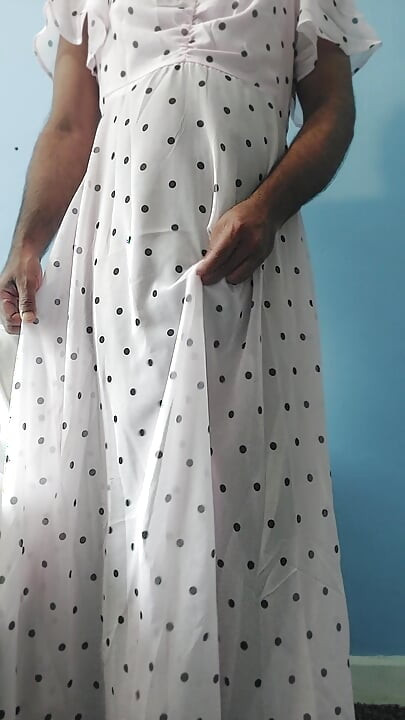 Boy masturbating wearing a Silk Seethrough Wet Pink polka dots Gawun
