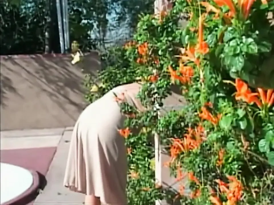 巨大的胸部金发熟女在花园里舔大鸡巴