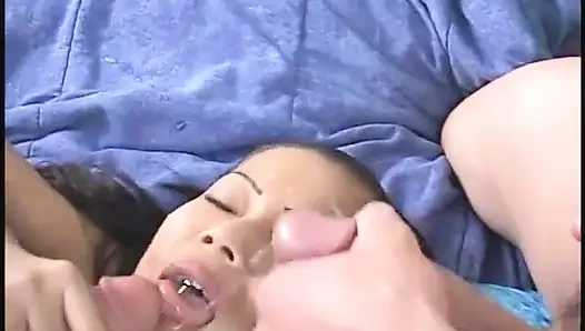 Stunning asian sucks and strokes two big ducks until she gets a nice facial