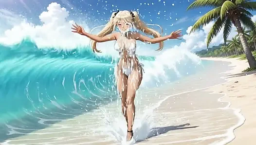 On the Beach with hot Nami - She play with her pussy