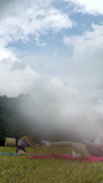 Yoga and Gymnastics Outdoors without Panties in School Uniform Miniskirt with Hot Tight Pussy, Fitness Girls, Bare Asses | Clip 1