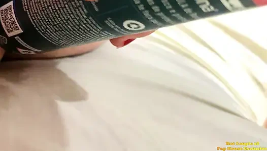 Husband Helps Fuck His Wife's Ass with a Deodorant Dildo That Generates Delicious Cream in Her Pussy