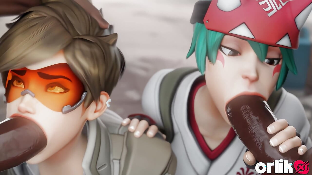 Tracer & Kiriko - Big Black Cock Sloppy Blowjob & Cowgirl 3D Animation