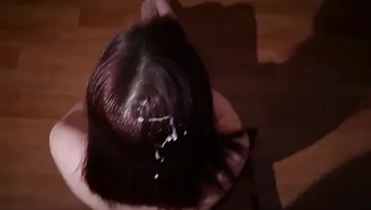 Red-haired girl wants cum on her hair