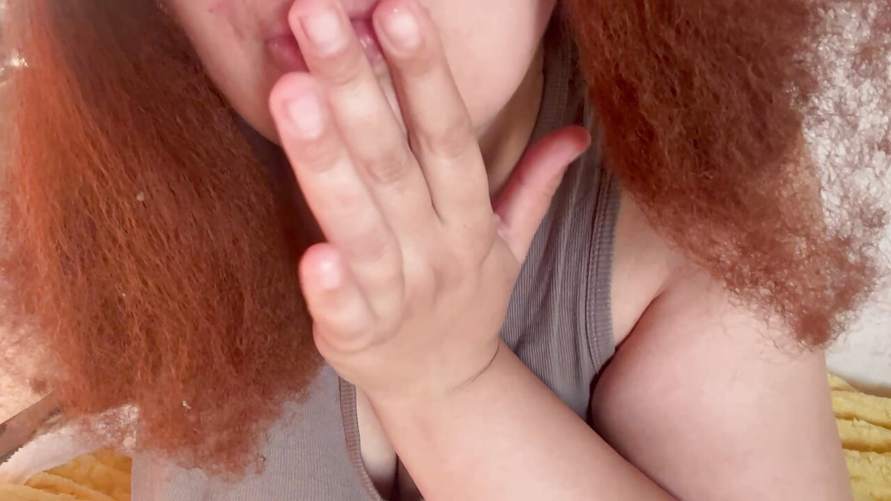 Redhead Slut Studies Her Tight Pussy Up