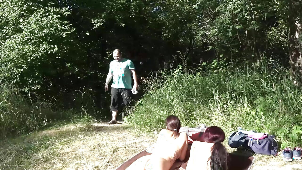 Sexy French sluts sharing big dick by the river