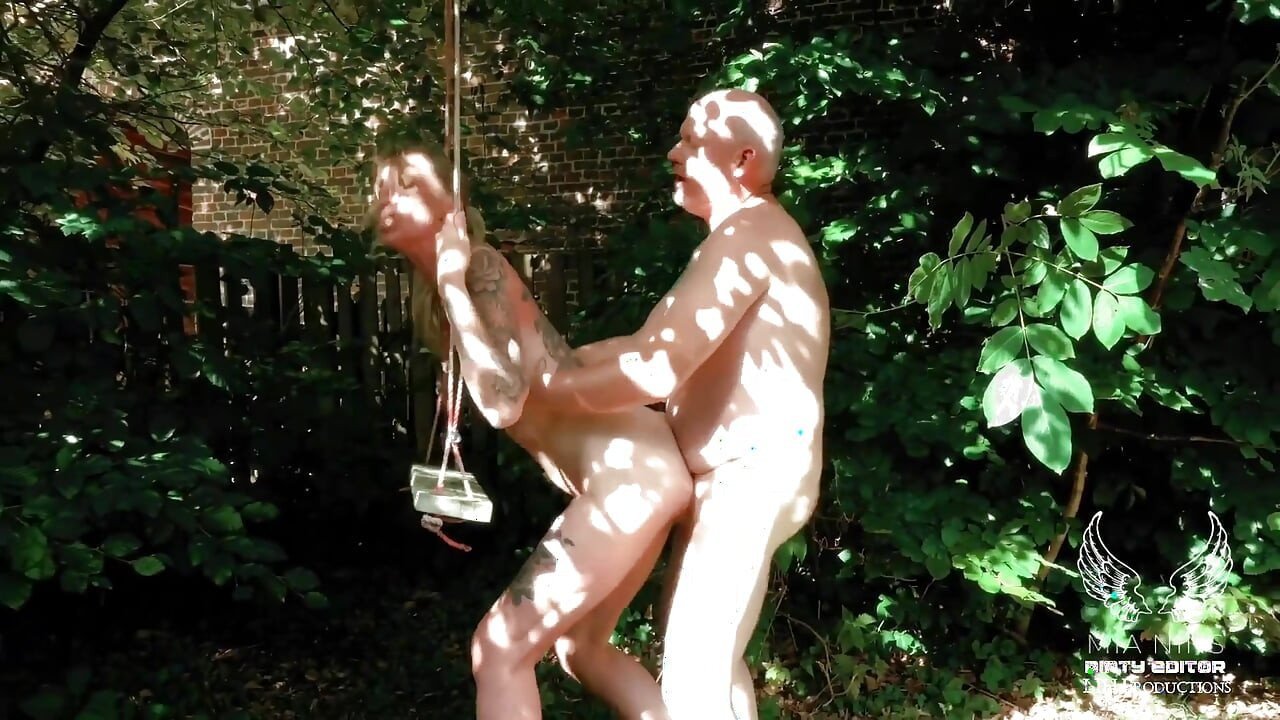 Old Man Fucks Skinny Blonde GILF with Saggy Tits in the Garden, Squirts and Gets Cum in Her Mouth