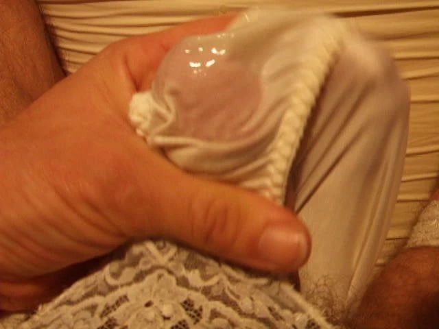 Crossdresser in silky white lingerie (Thlin1335)