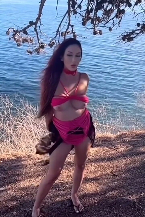 Artemisia Love Being Sexy Outdoor by the Ocean and Flashing Her Perfect Big Tits