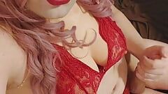 Sissy crossdresser Juvia Jolie is pretty Hot in her Red lingerie
