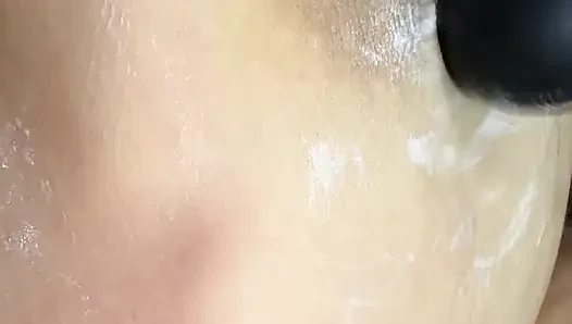 Mom vibrates her big tits with her big vibrator
