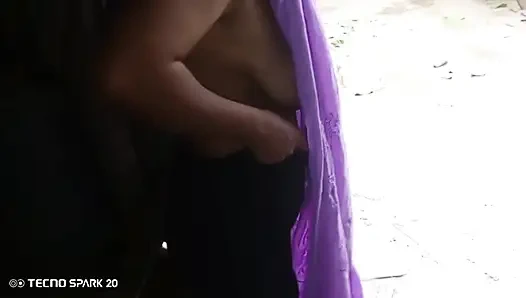 Girl Sweeping the Yard Naked in the Rain - Outdoor Scene