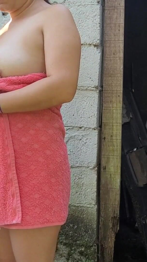 Shower doesn't work, married woman asks the farm's caretaker for help using just a towel and pays with sex | Clip 2