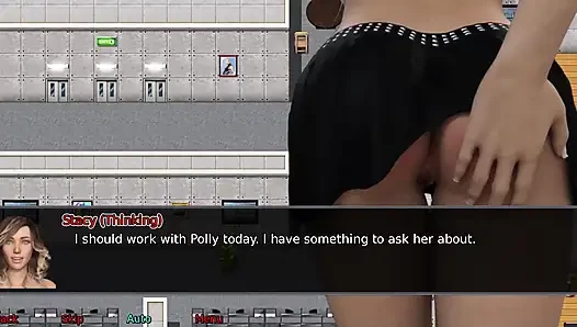 The office wife #26 - Jessie went down on Stacy in the work bathroom ... Andy cum all over Stacy's leg.