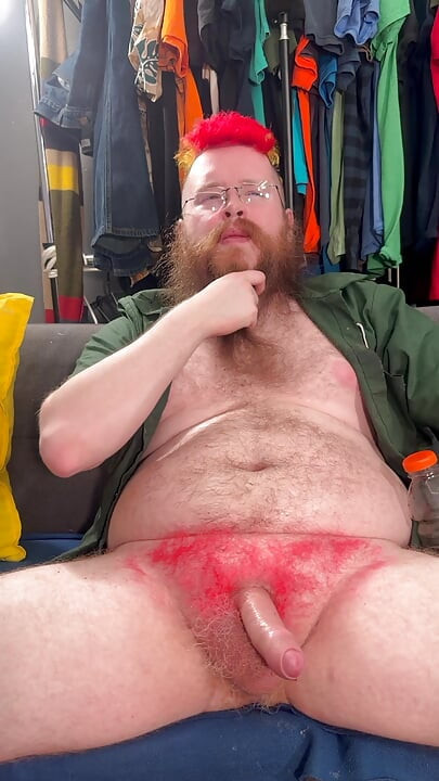 Enjoying a good cock stroke and licking up the cum