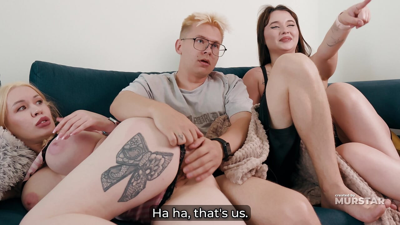Step Sis Gives Her Step Brother a Secret Blowjob Under the Blanket While His Girlfriend Watches the Movie