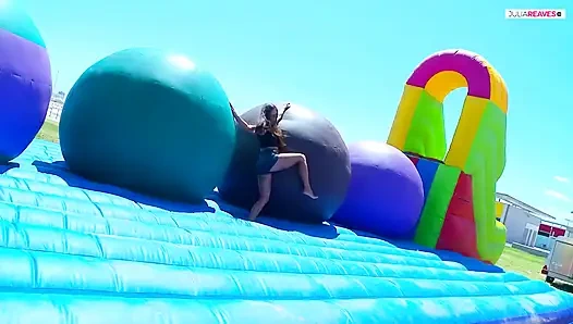 Hot girl sucks a massive cock then gets a hard fuck in the bushes