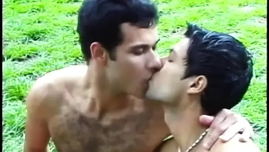 Two horny guys can't resist to join couple of Brazilian hottiies playing on the lawn