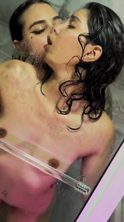 Thrilling moment from "Having a nice and warm shower with my gf then having fun with strapon"
