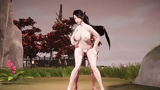 A busty village girl having sex with a young man with a big penis by the river.