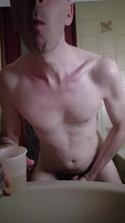 Drinking piss and huge cumshot