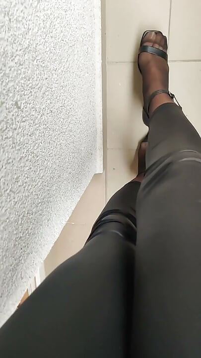Dangling High Sandal Heels and Cum in Stockings