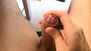 Cute guy jerks off big uncut cock and moans from edging