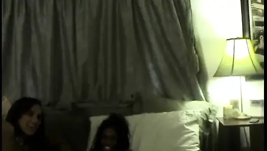BTS scene of ebony babes loves posing,talking and some kinky lesbian stuff - behind the scenes