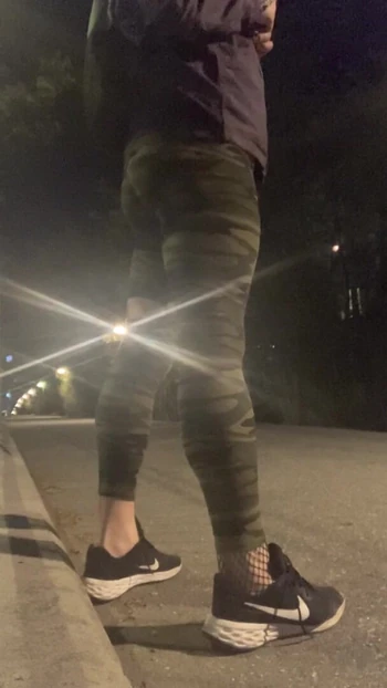 Public sissy showing yoga pants
