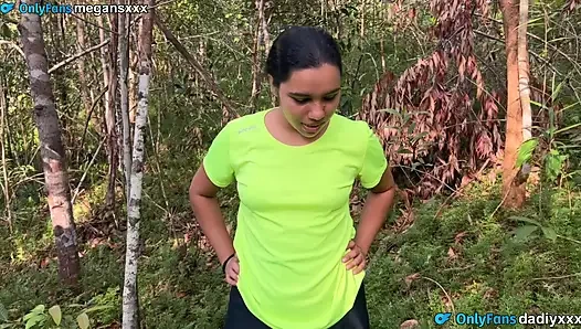 With latina in the woods