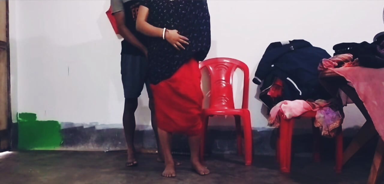 Desi Naughty Bhabi with big boobs is waiting for hot devar in outside kitchen room.