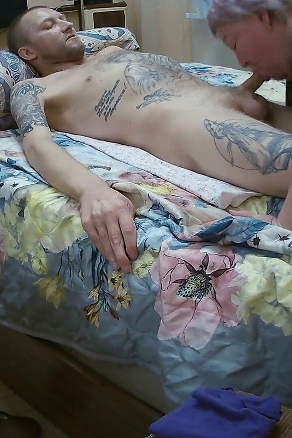 Stepmom Sucks Stepson's Dick and Watches Him Cum