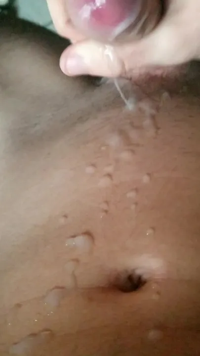 Cumshot on my stomach with very liquid sperm