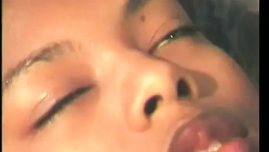 Long hair gilr opens her legs wide for black stud's pole