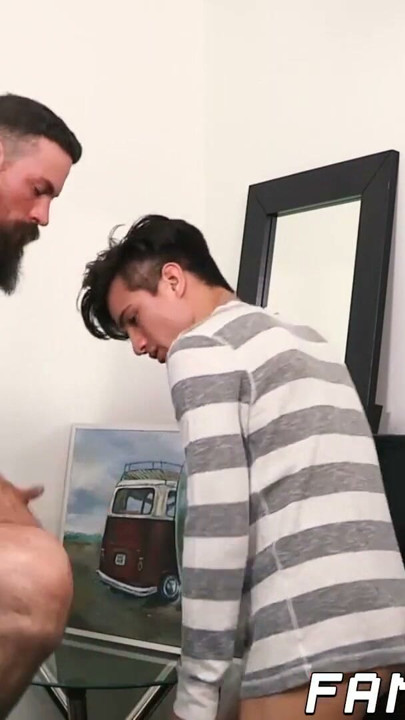 Big beard daddy shoves his dick in stepsons tight ass | Clip 1