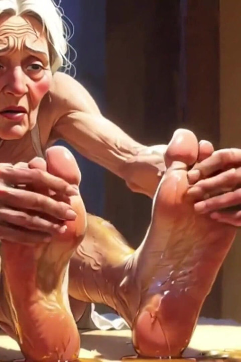 Old Granny Foot Worship - Man Licking Oiled Wrinkled Soles