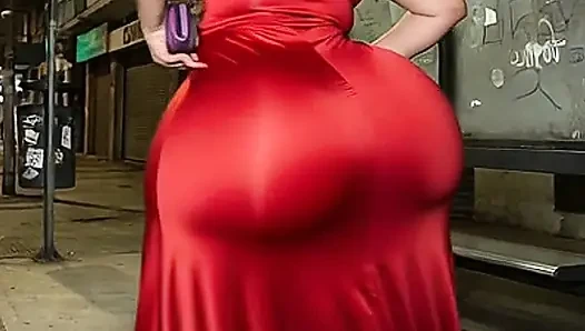 Big Ass Latina in Tight Red Party Dress Waiting for the Bus